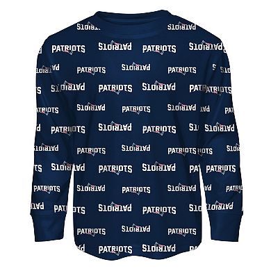 Toddler Outerstuff Navy New England Patriots All-Over-Print Long Sleeve T-Shirt and Pants Sleep Set