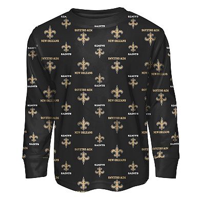 Toddler Outerstuff Black New Orleans Saints All-Over-Print Long Sleeve T-Shirt and Pants Sleep Set