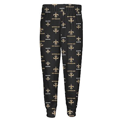 Toddler Outerstuff Black New Orleans Saints All-Over-Print Long Sleeve T-Shirt and Pants Sleep Set