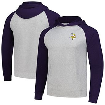 Men's Antigua Heather Gray/Purple Minnesota Vikings Urgent Pullover Hoodie