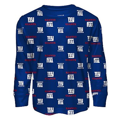 Toddler Outerstuff Royal New York Giants All-Over-Print Long Sleeve T-Shirt and Pants Sleep Set