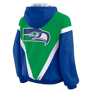 Women's WEAR by Erin Andrews Kelly Green/Royal Seattle Seahawks Plus Size Retro Crinkle Full-Zip Windbreaker Jacket