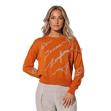 Women's Texas Orange Texas Longhorns Love Note Embroidered Pullover Sweater