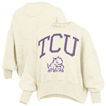 Women's Pressbox Natural TCU Horned Frogs Oversized Waist-Length Crewneck Sweatshirt