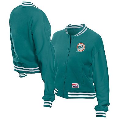 Women's New Era Aqua Miami Dolphins Throwback Fleece Full-Snap Jacket