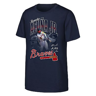 Youth Outerstuff Ronald Acu̱a Jr. Navy Atlanta Braves Triple Player Graphic T-Shirt