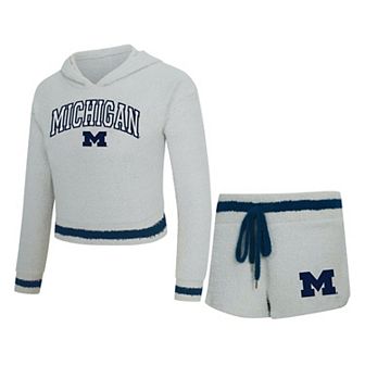 Women's Concepts Sport Gray/Navy Michigan Wolverines Whitley Long Sleeve Hooded Top & Shorts Set