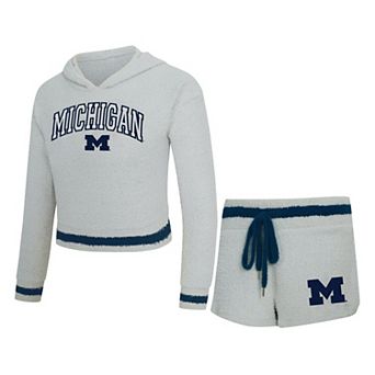 Women's Concepts Sport Gray/Navy Michigan Wolverines Whitley Long Sleeve Hooded Top & Shorts Set