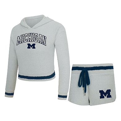 Women's Concepts Sport Gray/Navy Michigan Wolverines Whitley Long Sleeve Hoodie Top & Shorts Set