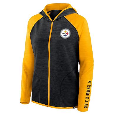 Women's Fanatics Black/Gold Pittsburgh Steelers Redzone End Around Pass Raglan Full-Zip Hoodie