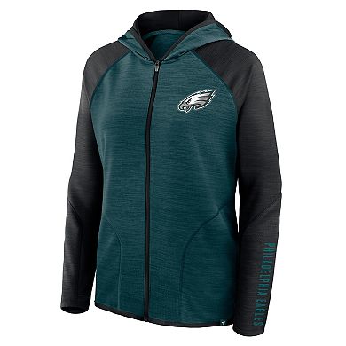Women's Fanatics Midnight Green/Black Philadelphia Eagles Redzone End Around Pass Raglan Full-Zip Hoodie