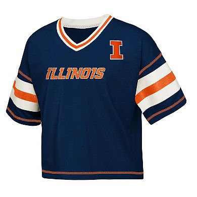 Girls Youth Navy Illinois Fighting Illini Grid Iron V-Neck T-Shirt