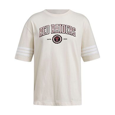 Women's adidas Cream Texas Tech Red Raiders Fashion Three-Stripes Oversized T-Shirt