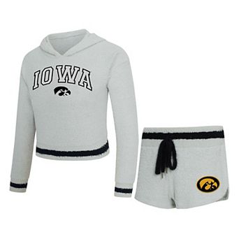 Women's Concepts Sport Gray/Black Iowa Hawkeyes Whitley Long Sleeve Hooded Top & Shorts Set