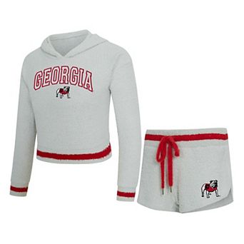 Women's Concepts Sport Gray/Red Georgia Bulldogs Whitley Long Sleeve Hooded Top & Shorts Set