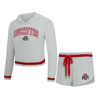 Women's Concepts Sport Gray/Scarlet Ohio State Buckeyes Whitley Long Sleeve Hooded Top & Shorts Set