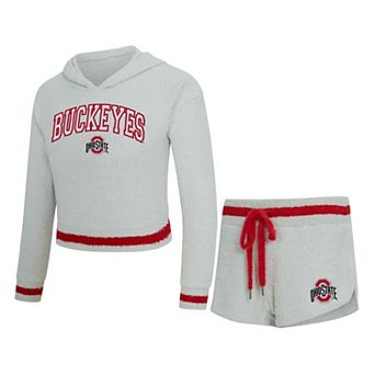 Women's Concepts Sport Gray/Scarlet Ohio State Buckeyes Whitley Long Sleeve Hooded Top & Shorts Set
