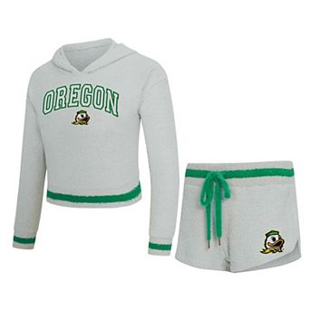 Women's Concepts Sport Gray/Green Oregon Ducks Whitley Long Sleeve Hooded Top & Shorts Set
