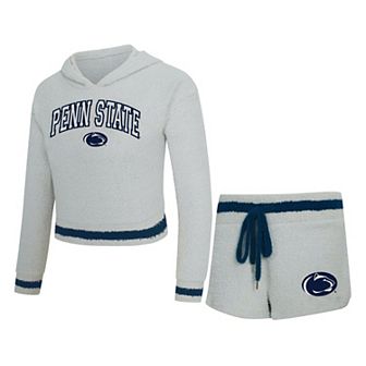 Women's Concepts Sport Gray/Navy Penn State Nittany Lions Whitley Long Sleeve Hooded Top & Shorts Set