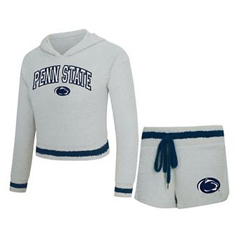 Women's Concepts Sport Gray/Navy Penn State Nittany Lions Whitley Long Sleeve Hooded Top & Shorts Set