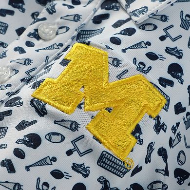 Infant Garb White Michigan Wolverines Tom Allover Print Performance Polo Bodysuit