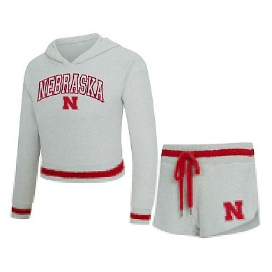 Women's Concepts Sport Gray/Scarlet Nebraska Huskers Whitley Long Sleeve Hoodie Top & Shorts Set