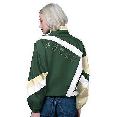 Women's Starter Hunter Green/Cream Milwaukee Bucks 1st Quarter Full-Zip Jacket