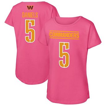 Girls Youth Outerstuff Jayden Daniels Pink Washington Commanders Player Name & Number T-Shirt