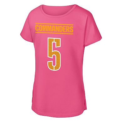 Girls Youth Outerstuff Jayden Daniels Pink Washington Commanders Player Name & Number T-Shirt
