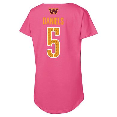 Girls Youth Outerstuff Jayden Daniels Pink Washington Commanders Player Name & Number T-Shirt