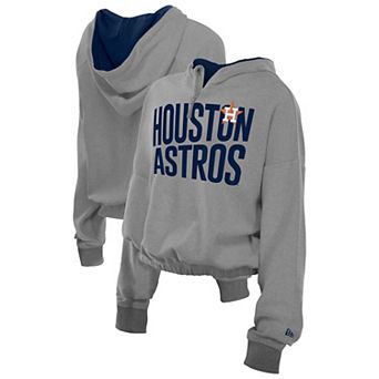 Women's New Era Heather Gray Houston Astros Reversed Out French Terry Quarter-Zip Banded Crop Hoodie