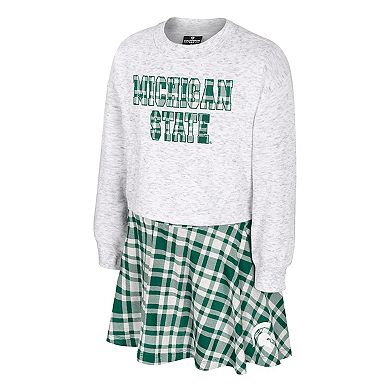 Girls Youth Colosseum White Michigan State Spartans Marceline Plaid Skirt and Top Set