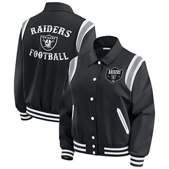 Women's WEAR by Erin Andrews Black Las Vegas Raiders Varsity Lightweight Full-Snap Jacket
