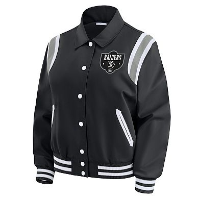 Women's WEAR by Erin Andrews Black Las Vegas Raiders Varsity Lightweight Full-Snap Jacket