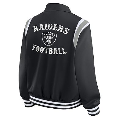 Women's WEAR by Erin Andrews Black Las Vegas Raiders Varsity Lightweight Full-Snap Jacket