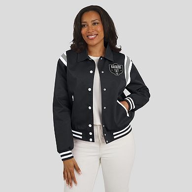 Women's WEAR by Erin Andrews Black Las Vegas Raiders Varsity Lightweight Full-Snap Jacket