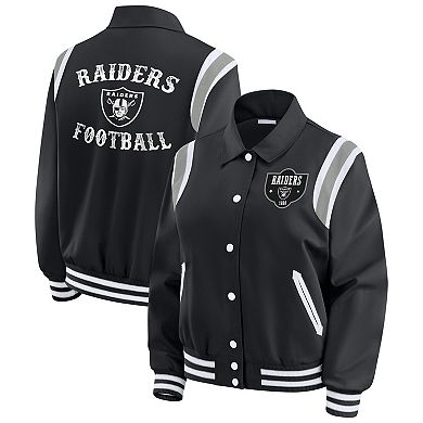 Women's WEAR by Erin Andrews Black Las Vegas Raiders Varsity Lightweight Full-Snap Jacket