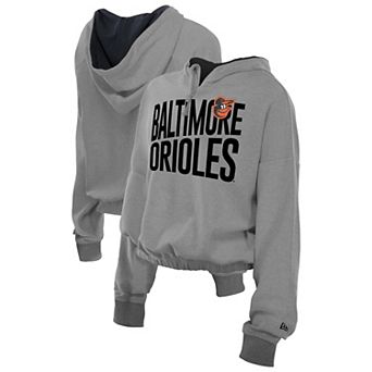 Women's New Era Heather Gray Baltimore Orioles Reversed Out French Terry Quarter-Zip Banded Crop Hoodie