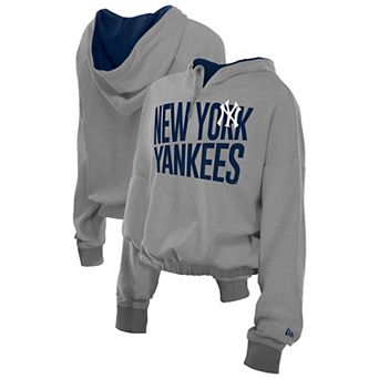 Women's New Era Heather Gray New York Yankees Reversed Out French Terry Quarter-Zip Banded Crop Hoodie