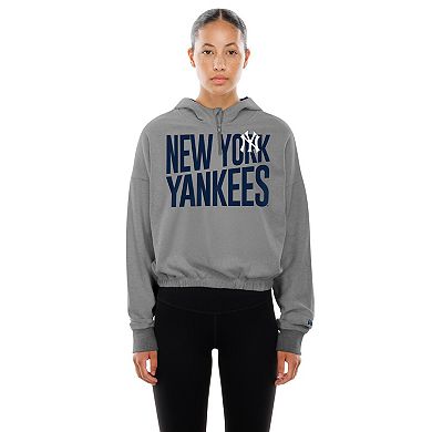 Women's New Era Heather Gray New York Yankees Reversed Out French Terry Quarter-Zip Banded Crop Hoodie