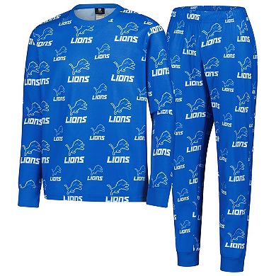 Youth Outerstuff Blue Detroit Lions All-Over-Print Long Sleeve T-Shirt and Pants Sleep Set