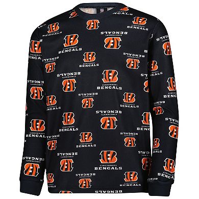 Youth Outerstuff Black Cincinnati Bengals All-Over-Print Long Sleeve T-Shirt and Pants Sleep Set