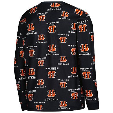 Youth Outerstuff Black Cincinnati Bengals All-Over-Print Long Sleeve T-Shirt and Pants Sleep Set