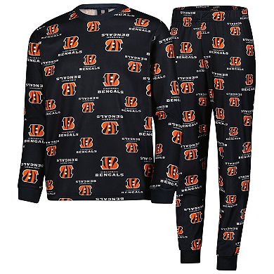 Youth Outerstuff Black Cincinnati Bengals All-Over-Print Long Sleeve T-Shirt and Pants Sleep Set