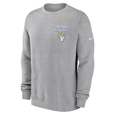 Men's Nike Heather Gray Los Angeles Rams Primetime Club Fleece Pullover Sweatshirt