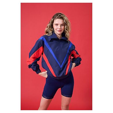 Women's Terez Navy Philadelphia Phillies Ripstop Chevron Quarter-Zip Pullover