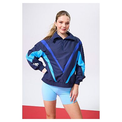 Women's Terez Navy Los Angeles Dodgers Ripstop Chevron Quarter-Zip Pullover