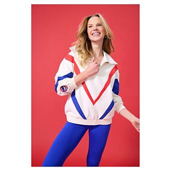 Women's Terez Cream Chicago Cubs Sugar Swizzle Track Quarter-Zip Pullover