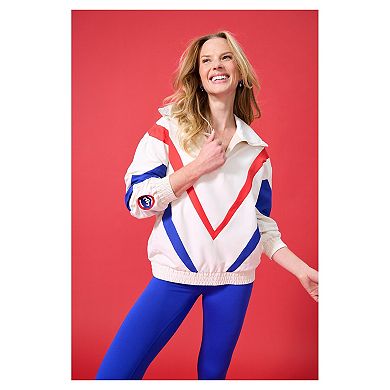Women's Terez Cream Chicago Cubs Ripstop Chevron Quarter-Zip Pullover