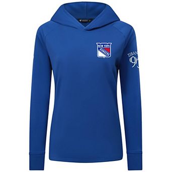 Women's Levelwear Mika Zibanejad Blue New York Rangers Impression Name & Number Raglan Hoodie